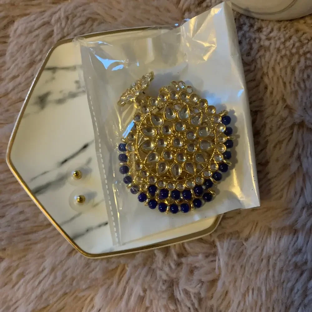 NEW Aheli Gold & Blue Ethnic Indian Traditional Fashion Jewelry Dangle Earrings